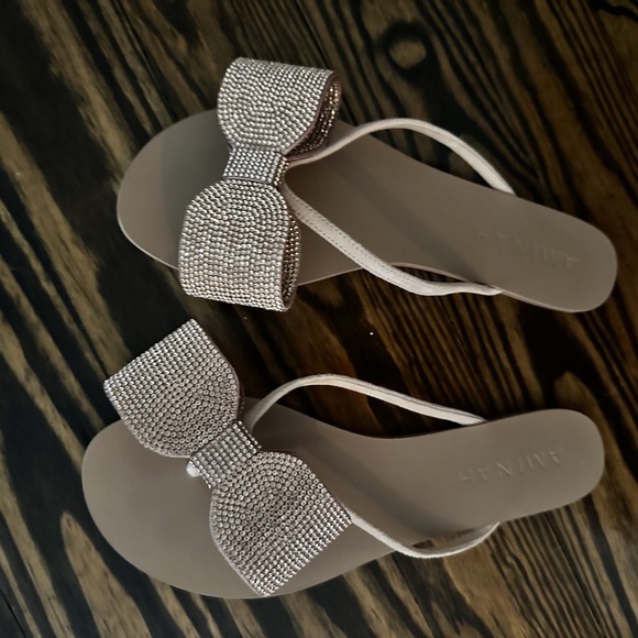 Aminah Abdul Jillil leather CRYSTAL FLIP FLOP ROSE GOLD size 7 US - Picture 2 of 8